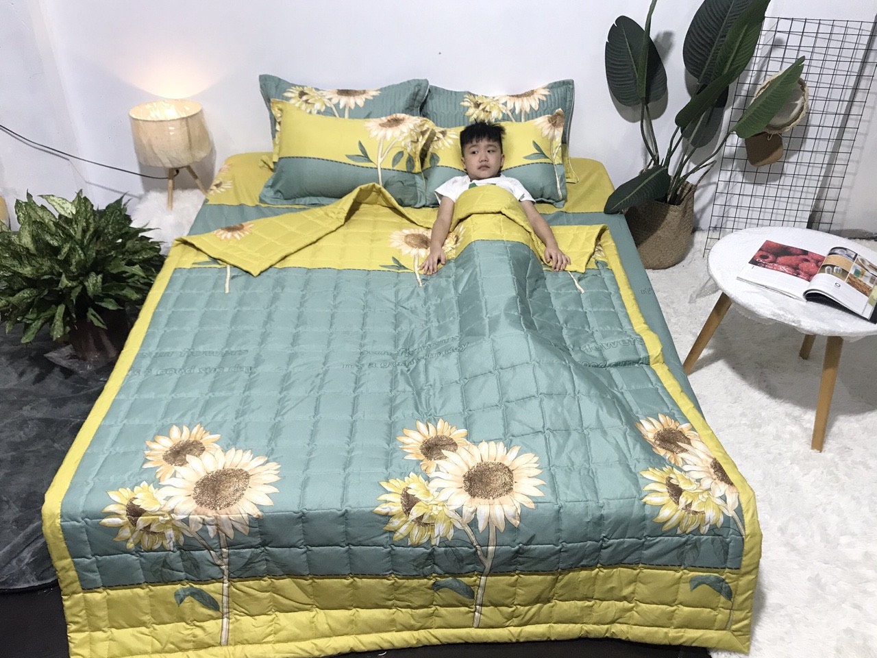 Chăn hè thu trần bông 3 lớp cotton poly 1m8x2m mẫu hoa hướng dương Remato Kho chăn ga gối, ga giường, drap giường đa dạng mẫu mã đủ kích cỡ
