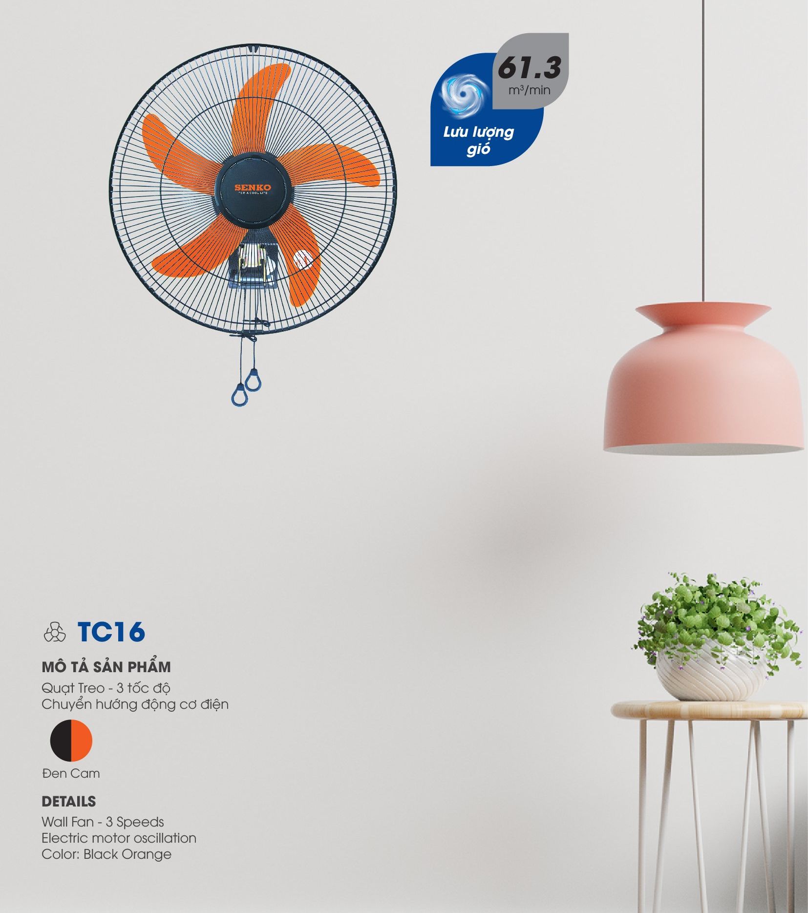 [HCM]Quạt treo tường Senko TC16