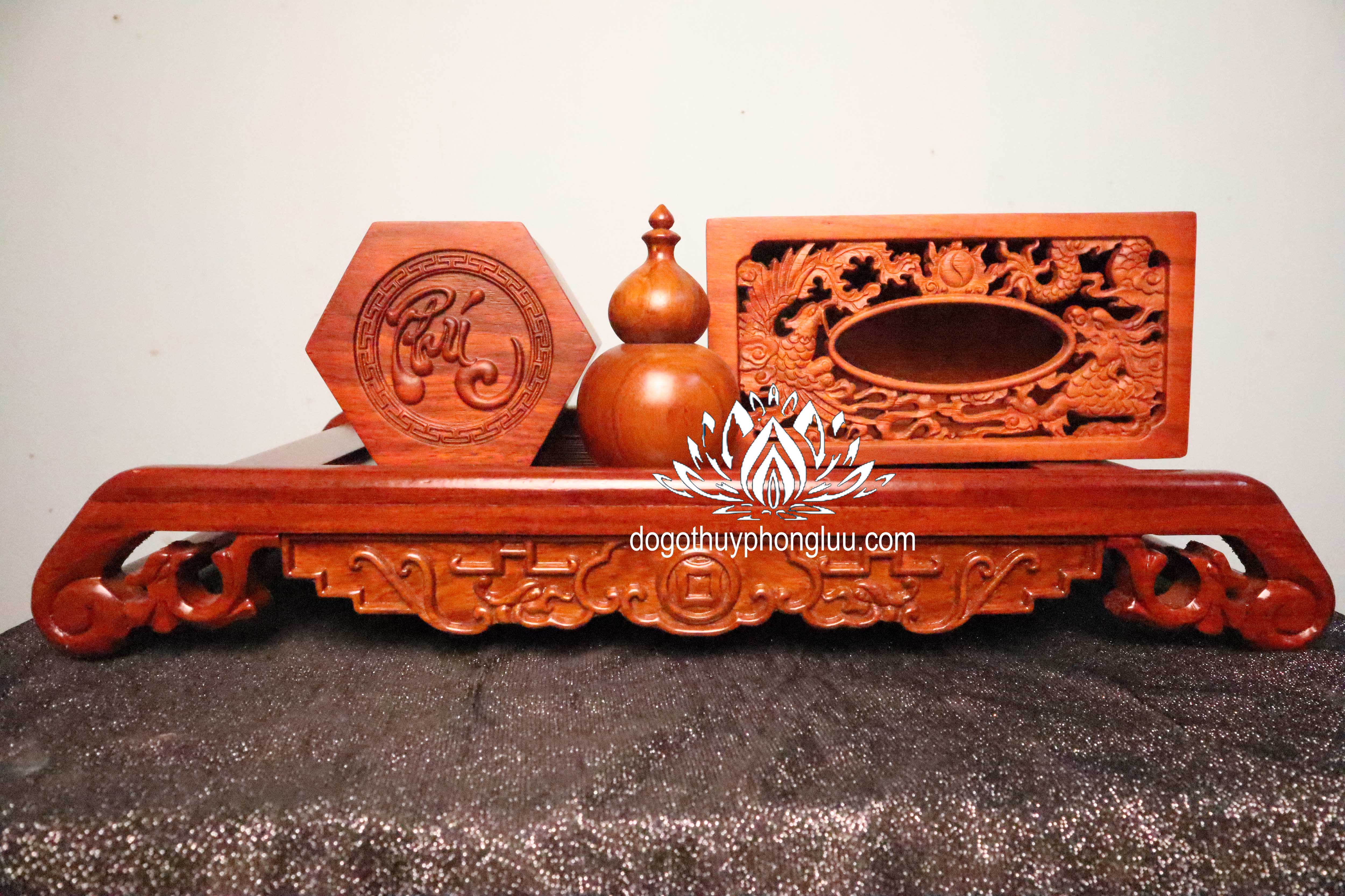 Combo 4 món giá rẻ khay trà lan đũa,gạt tàn,hộp giấy,hộp đựng chè,ống tăm,hộp đựng nhỏ gỗ hương cao cấp-ao