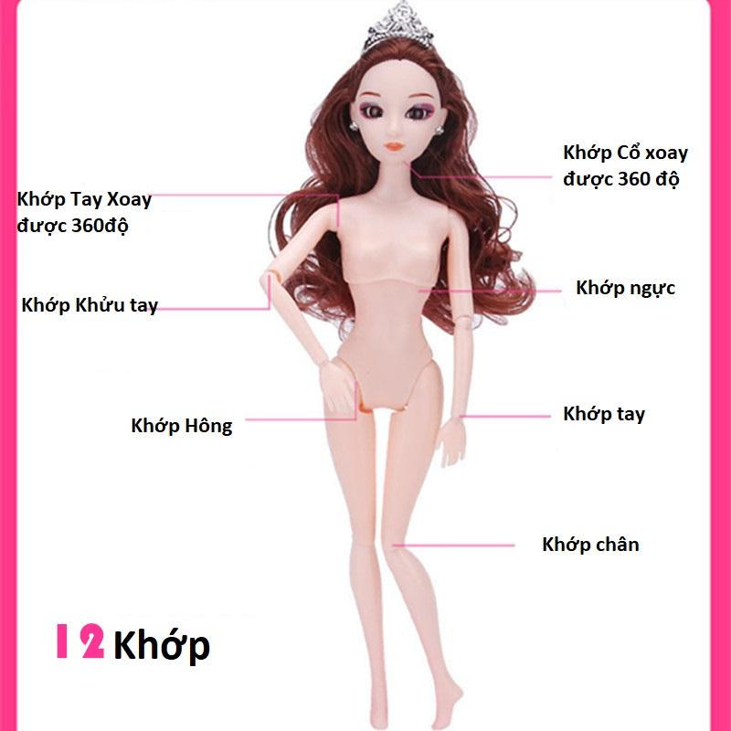 Búp Bê Cô Dâu 12 Khớp Váy Kim Sa Đỏ  (Tặng Phụ Kiện 08 Món + 3 Váy Ngắn)