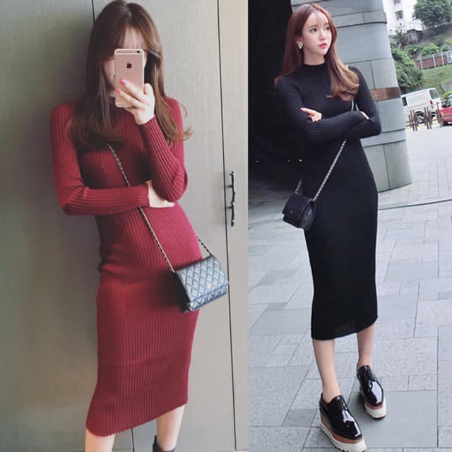VÁY LEN BODY CỔ LỌ DÁNG DÀI TÔN DÁNG PHỐI ĐỒ DA DẠNG