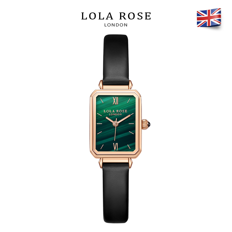 Đồng hồ nữ dây da cao cấp Lola Rose mặt đá sa thạch malachite cao cấp