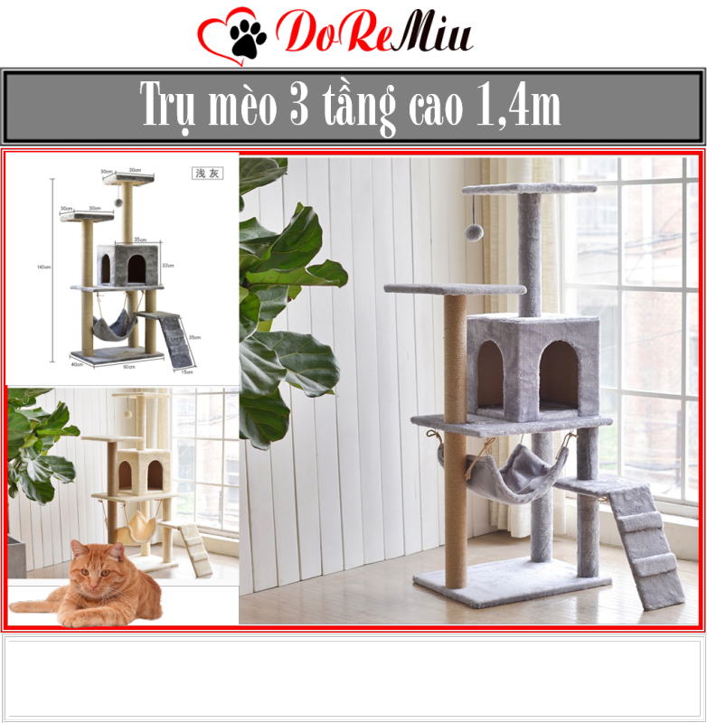 Doremiu- Trụ mèo leo trèo 4 tầng Nhà cây cho mèo lớn cao 1,6m cat tree dụng cụ cào móng