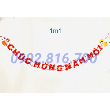 [HCM]Dây chữ CHÚC MỪNG NĂM MỚI -  HAPPY NEW YEAR bằng vải nhung đỏ treo hoặc dán cửa - dán tường trang trí tết