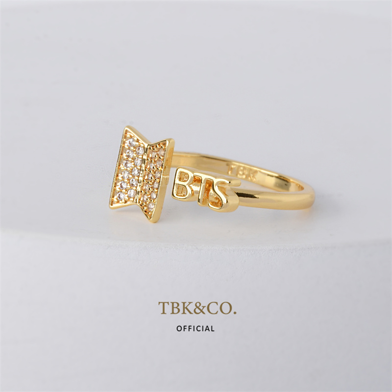 TBK 18K Gold Hallyu K-Pop Bts Inspired Army Adjustable Ring For Women Accessories 900R