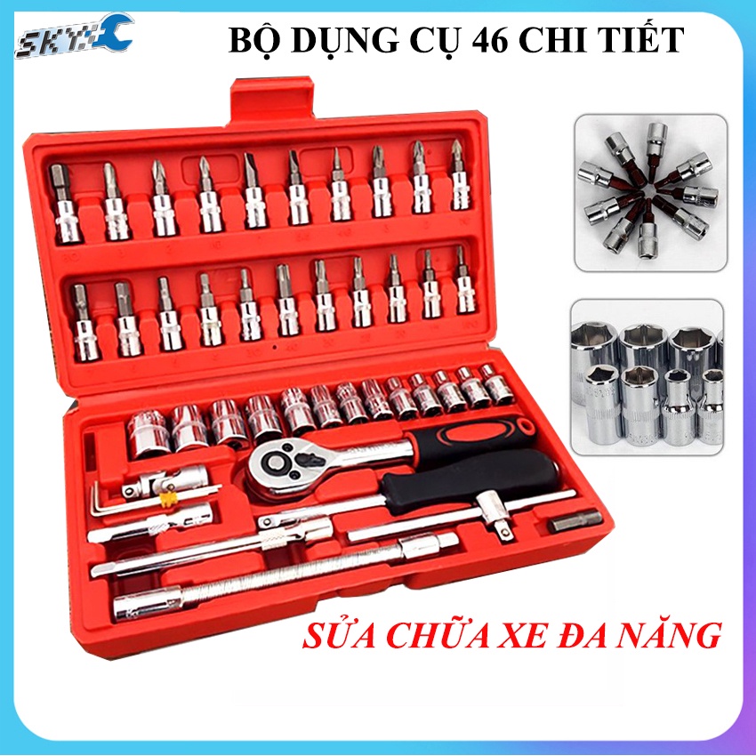 Bộ dụng cụ sửa chữa mở bulong ốc vít 46 món chuyên dụng cho xe máy, ô tô