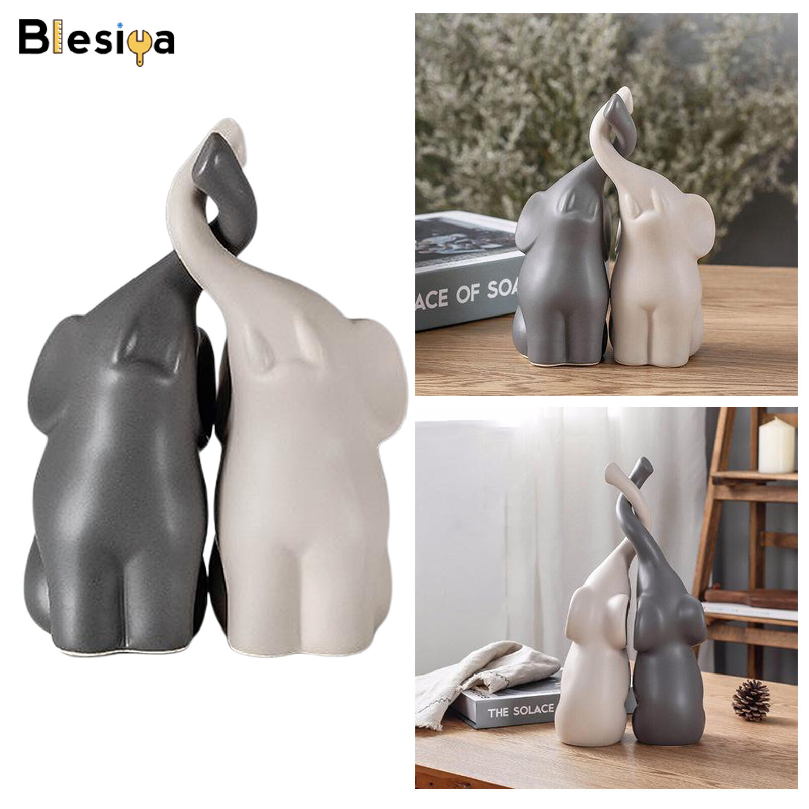Blesiya Elephant Modern Ceramic Sculpture Animal Figurine Decorative Ornament Craft Arts