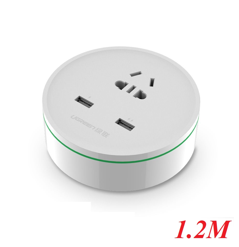 Ugreen 20356 1m 1500w ổ cắm điện du lịch có 2 cổng sạc usb 20356
