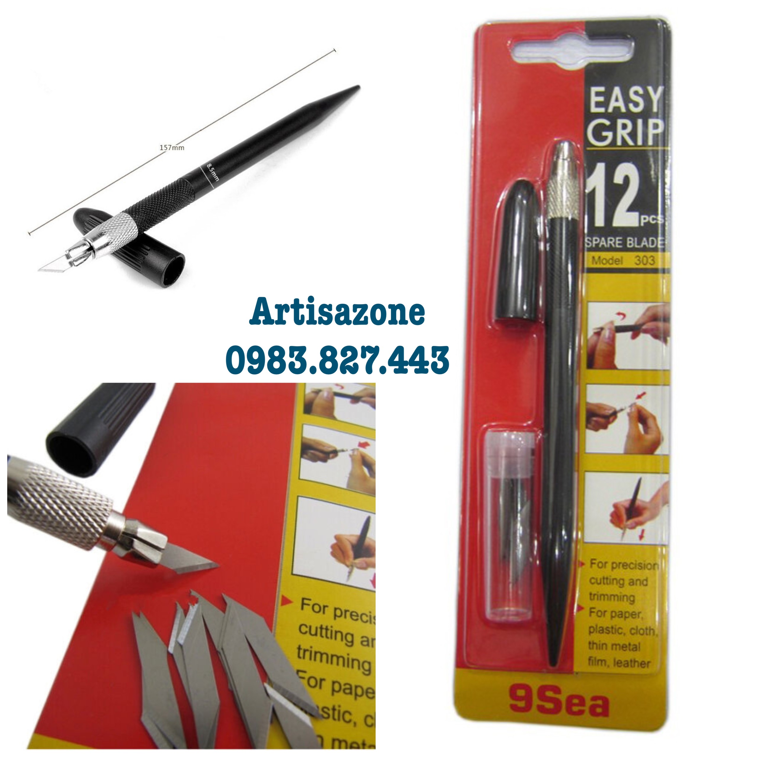 Dụng cụ khắc, trổ, tỉa họa tiết (cán dao + 12 lưỡi dao/06 lưỡi dao)
