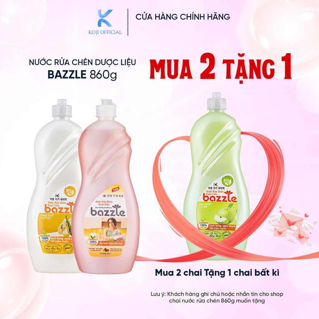 Nước rửa chén sinh học Bazzle Hàn Quốc hương Quế nước rửa chén dược liệu ko gây kích ích da không lưu lại mùi trên chén bát 860g