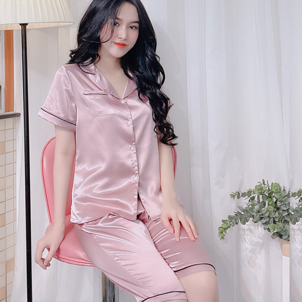 Đồ bộ pijama nữ lửng chất liệu lụa phi mềm mịn DB16