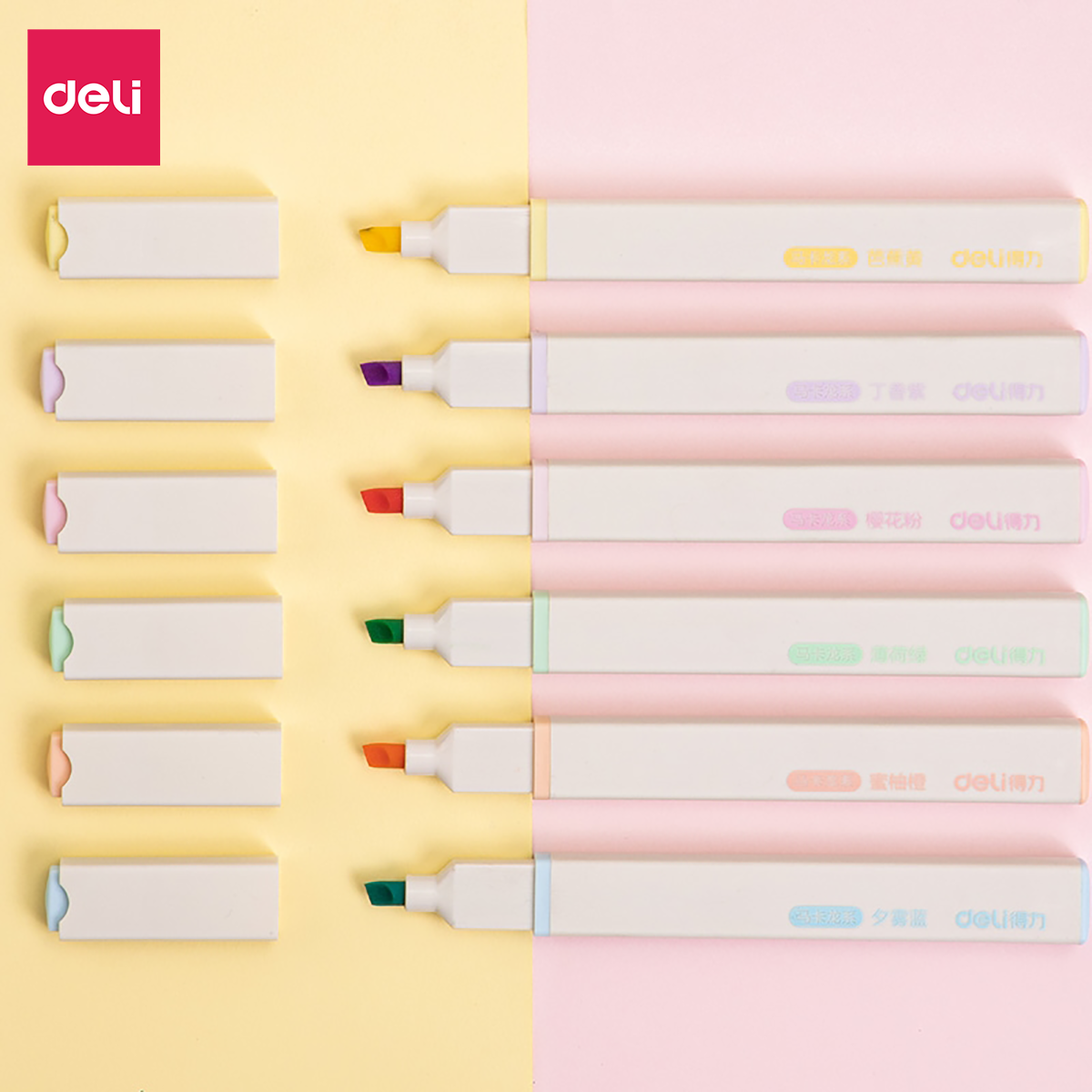Bút highlight nhấn dòng kèm sticker Deli - hộp 6 chiếc - bút dạ quang, bút nhớ dòng, bút trang trí sổ -  S741