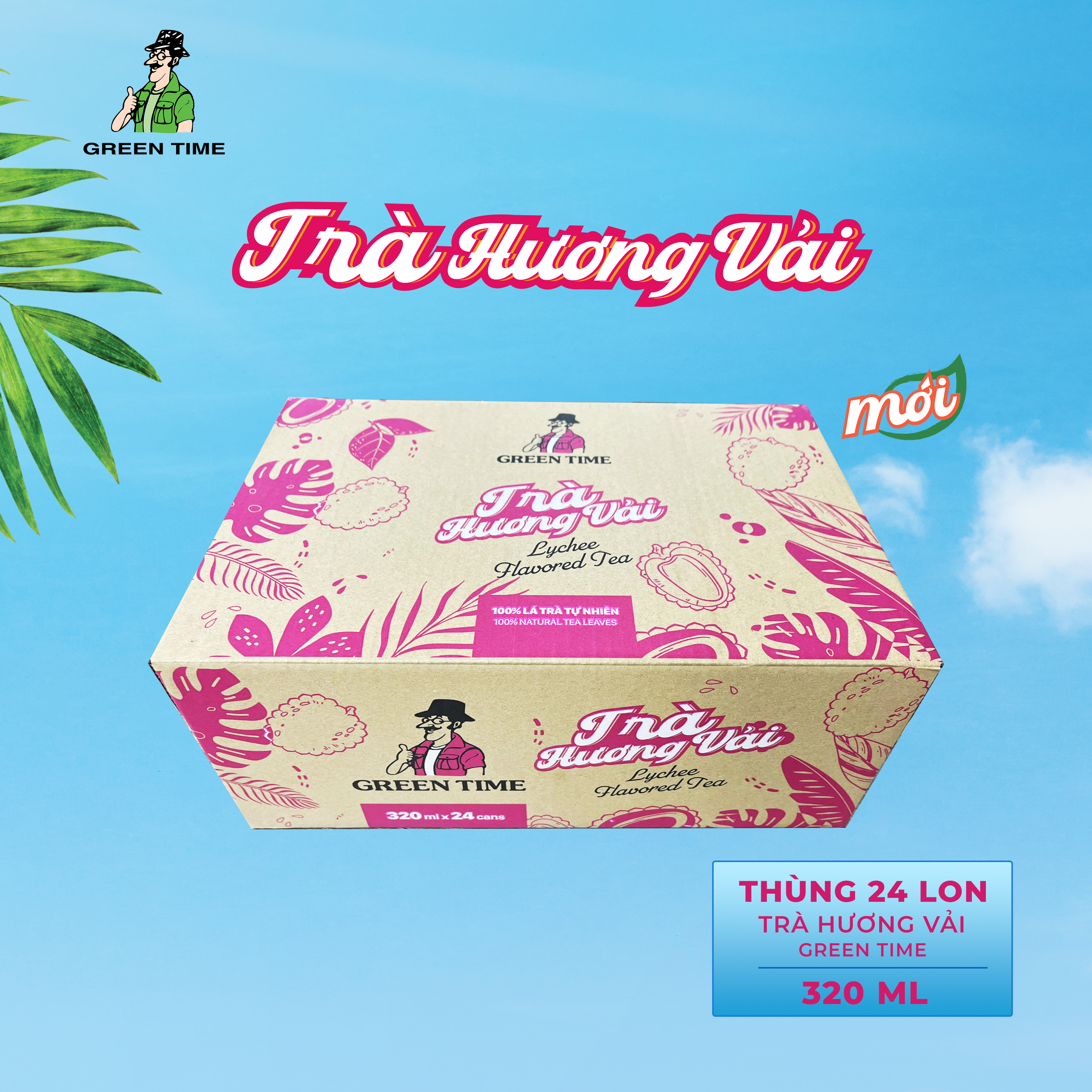Lốc 6 lon Trà Hương Vải Green Time (320ml)