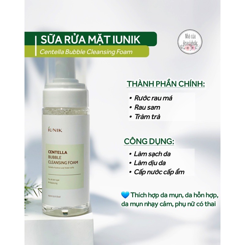 [HCM][Nhacuabeautyholic] Sữa rửa mặt IUNIK Centella Bubble Cleansing Foam
