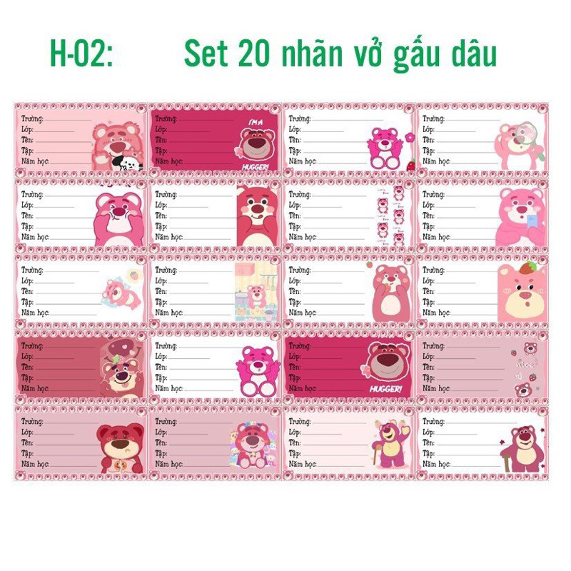 Nhãn dán gấu dâu cute 20-40 nhãn khác nhau / nhãn vở lotso gấu dâu