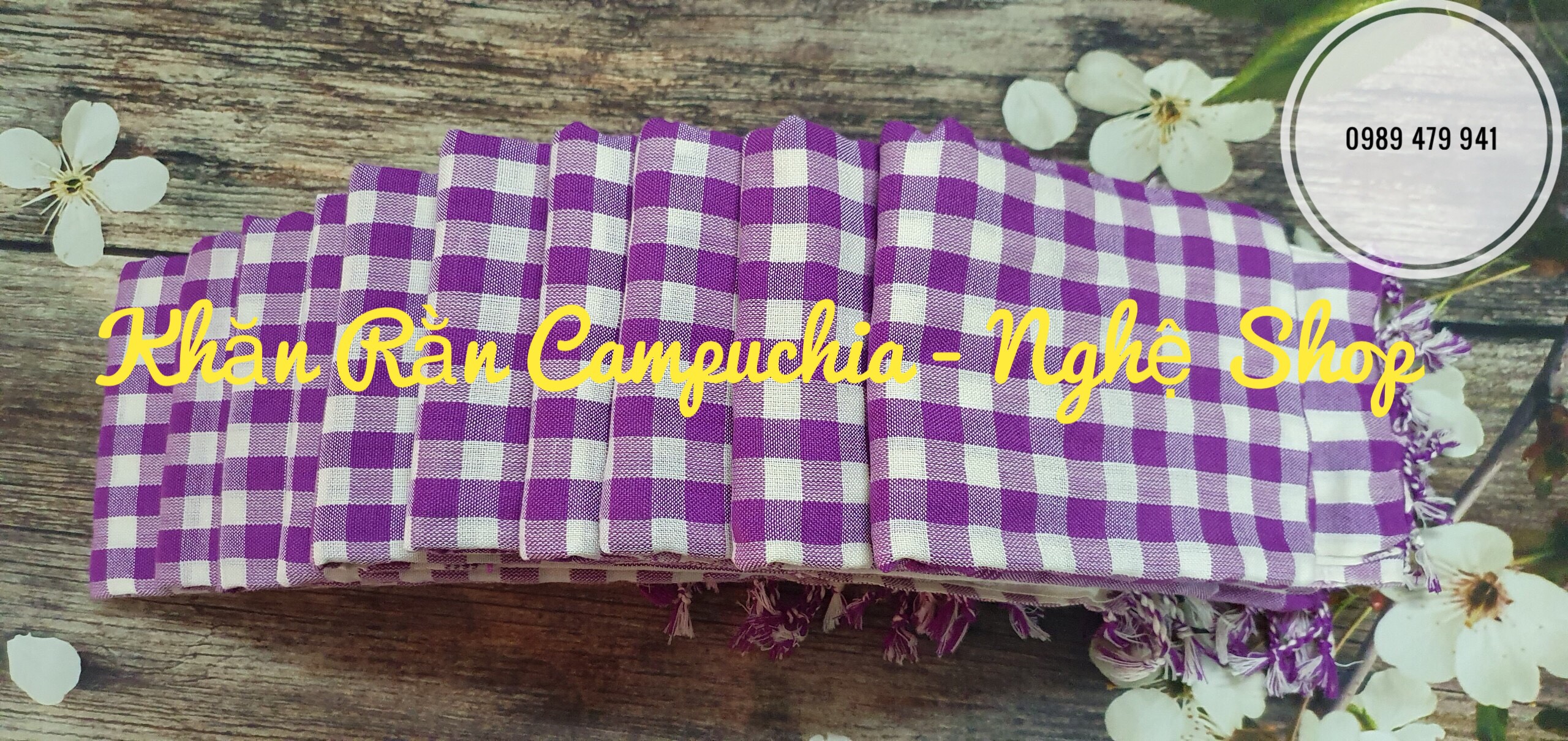 Khăn Rằn Campuchia - màu tím trắng mộng mơ