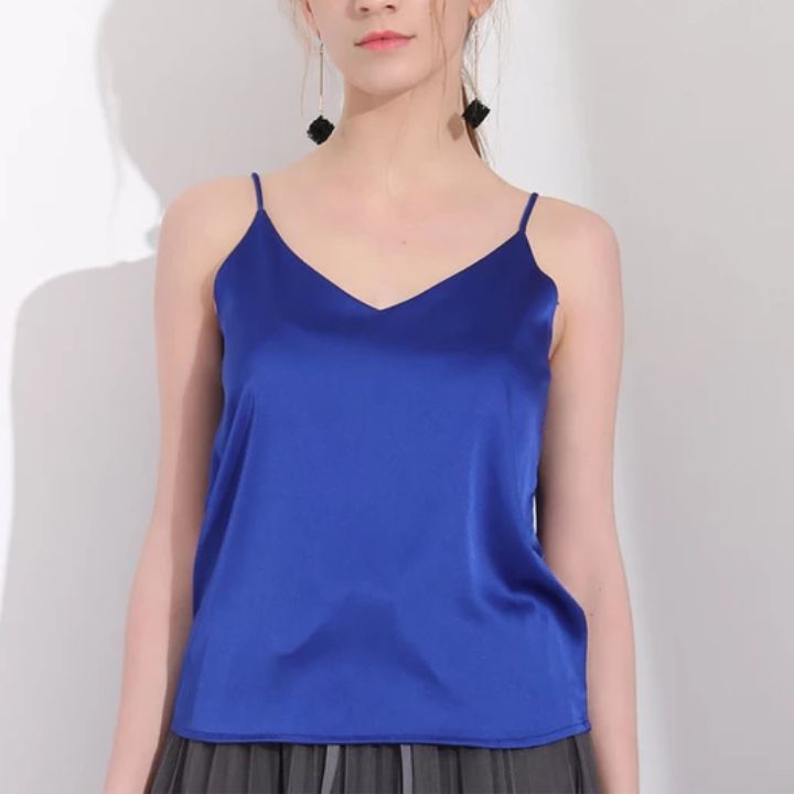 Áo hai dây lụa cổ tim mặc trong vest, blazer, áo lụa 2 dây có size chất lụa satin cao cấp mịn, mát