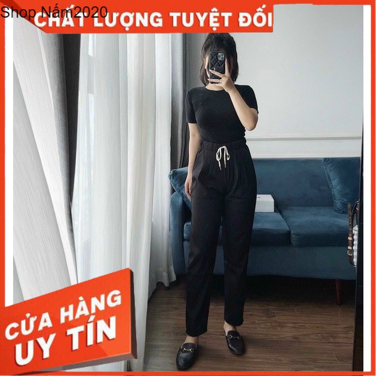 Quần baggy ruby lưng chun dây rút phối dáng đứng đẹp