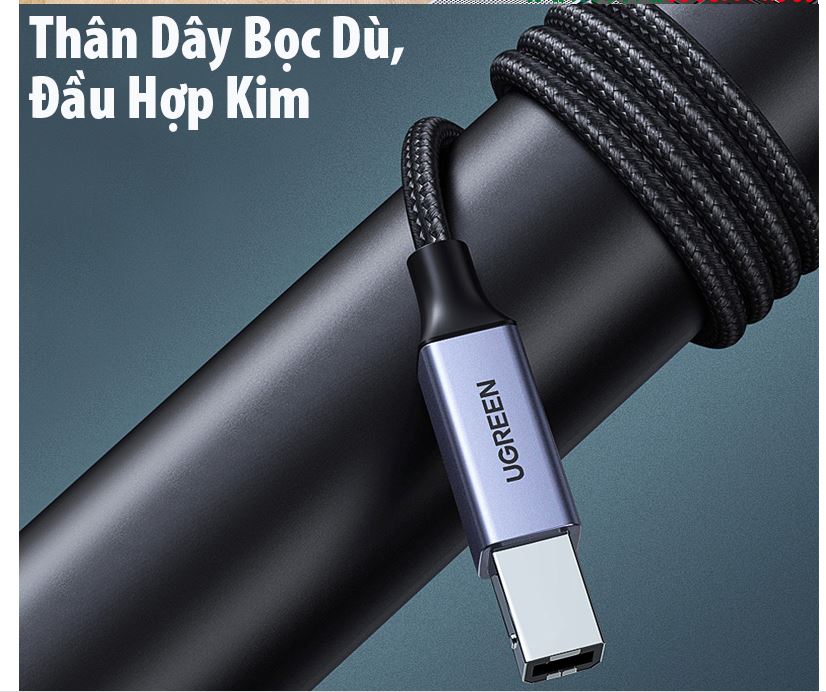Cáp USB-C sang USB-B máy in  Dài 3M Ugreen 80808 (Vỏ Nhôm) Chính Hãng