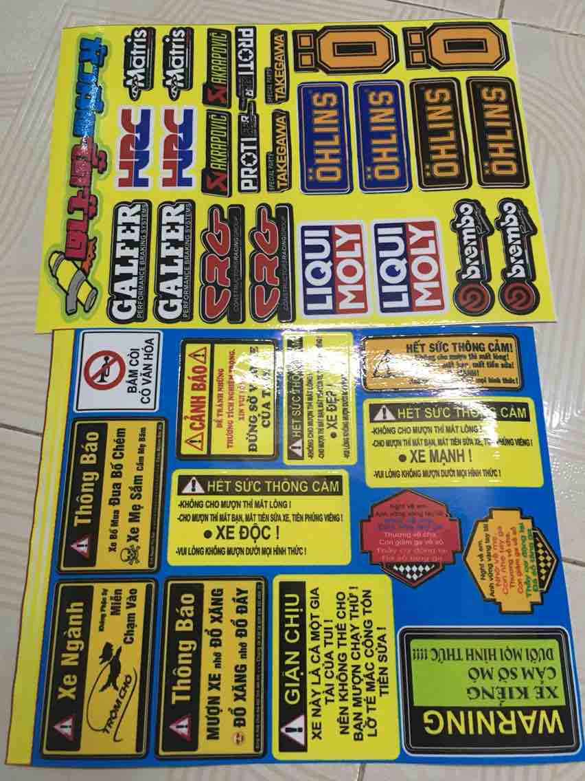 [HCM]Combo tem logo sét cảnh báo và chữ thái