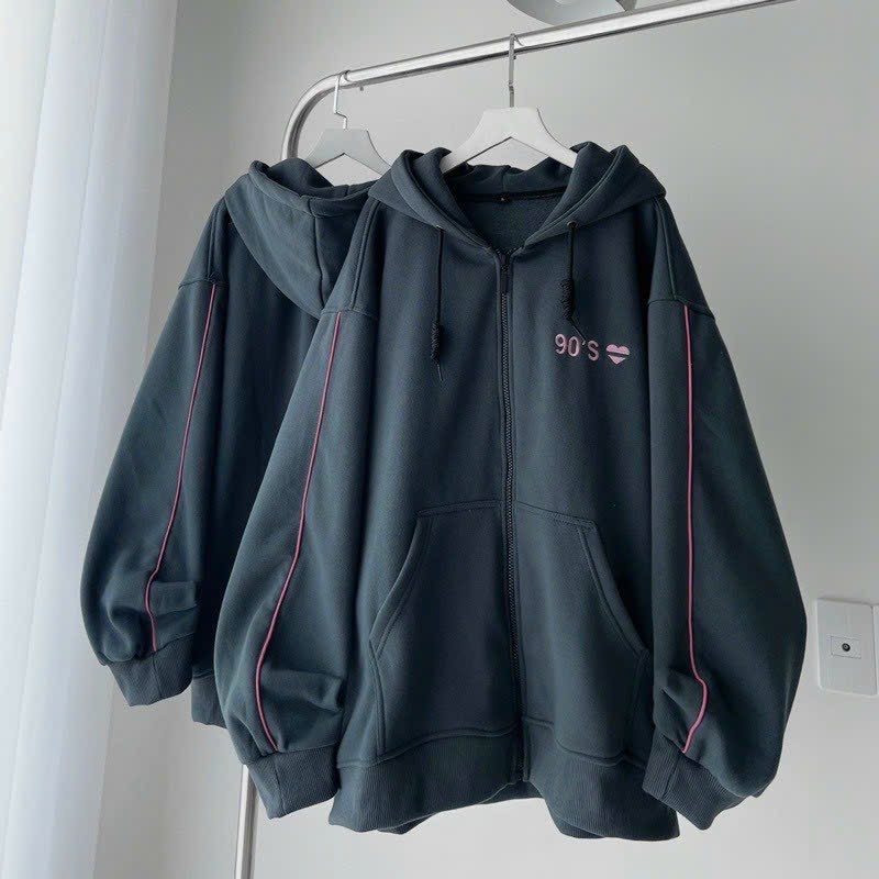 Áo khoác hoodie dây kéo Nam nữ hình thêu tim 90s chất nỉ ngoại nón 2 lớp phối line y hình mẫu MChoodie939 939