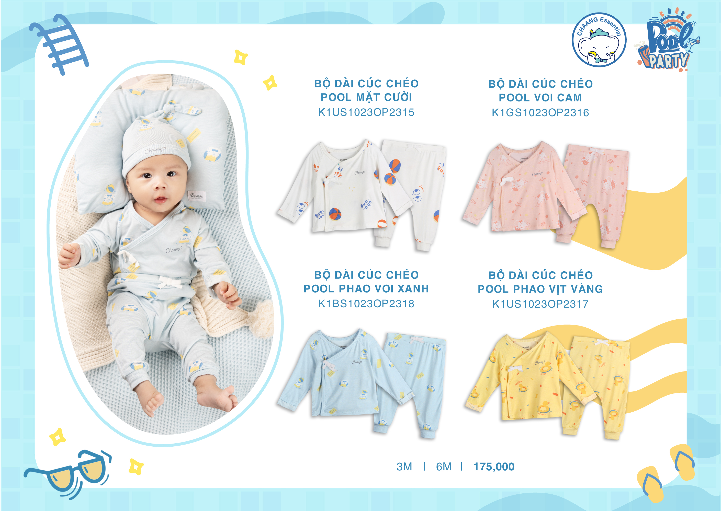[CHAANG] Bộ dài cúc chéo sơ sinh Pool Chaang