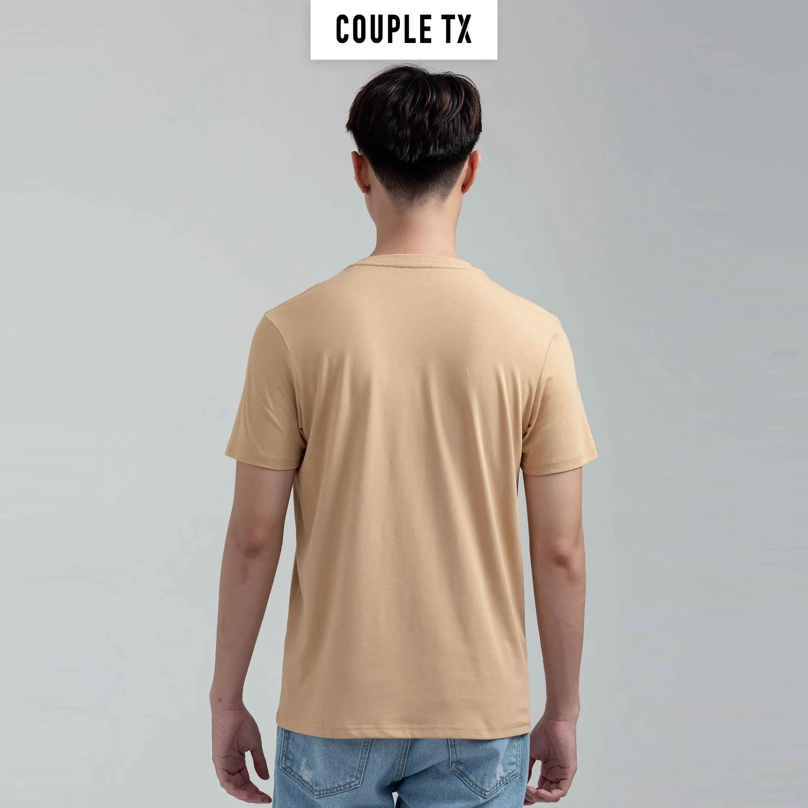 Áo Thun Nam Couple TX - Áo Thun Trơn Cổ Tim Basic Vải Đốm In Logo X