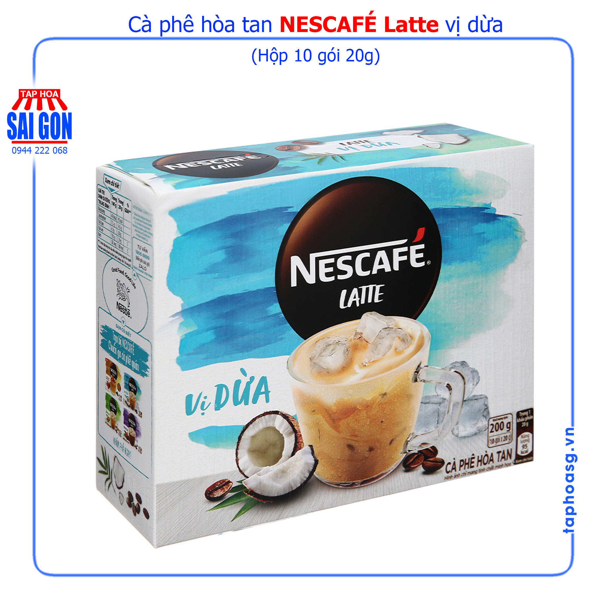 Cà phê hòa tan NesCafé Latte vị dừa hộp 200g mang hương vị nhiệt đới thơm