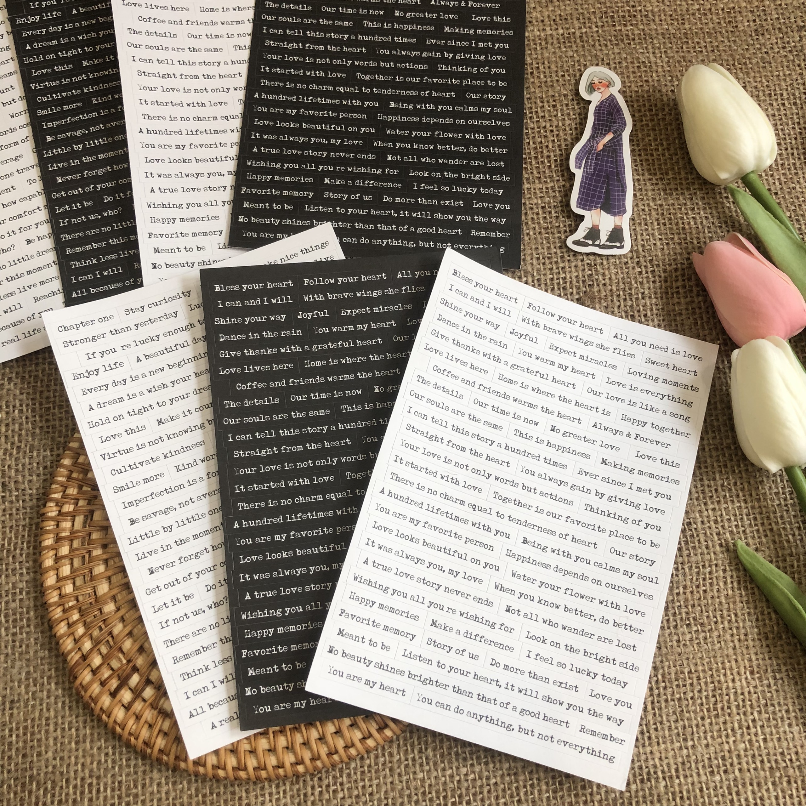 Sticker câu quotes trắng đen trang trí sổ, bullet journal