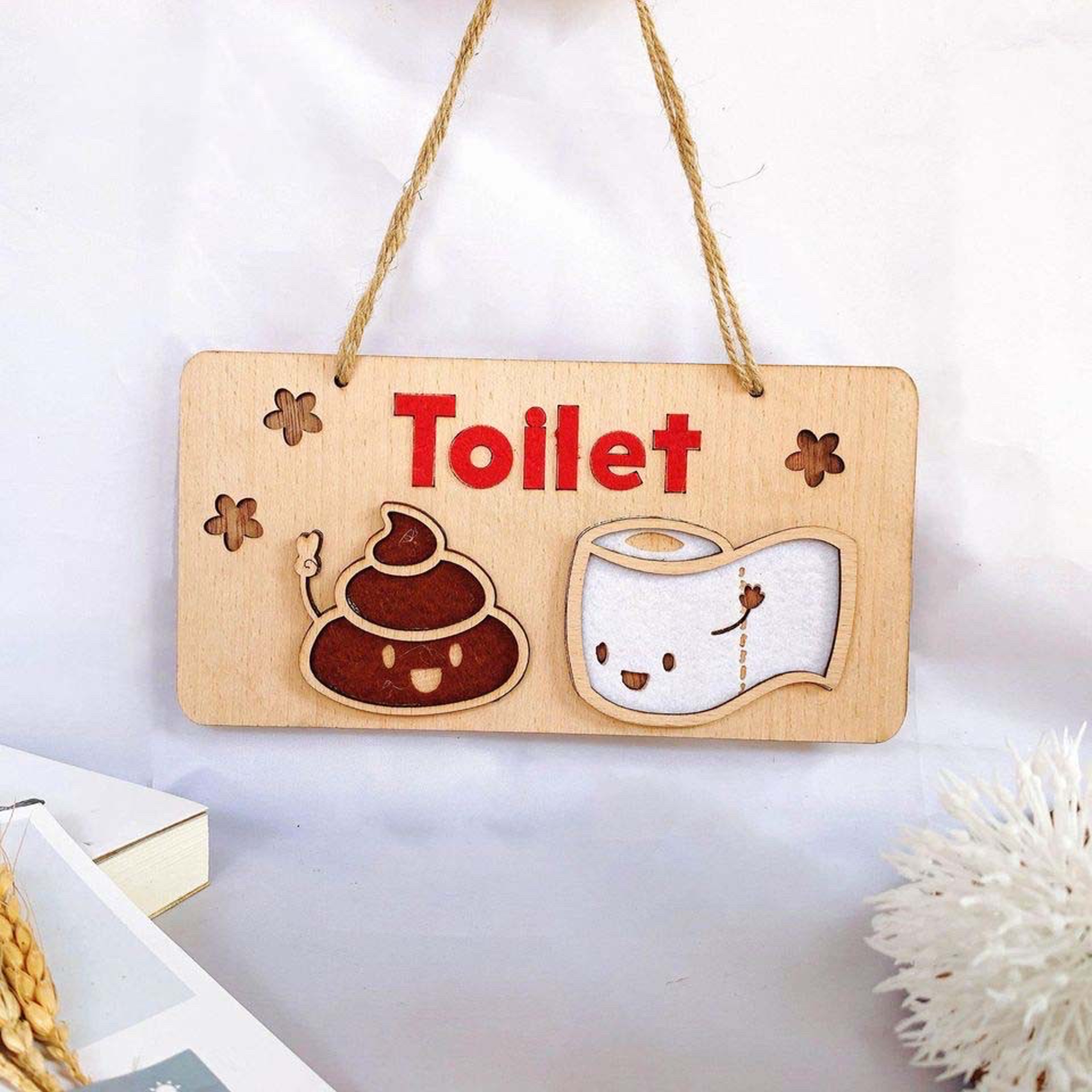 Wooden door hanging sign WC decor handmade decorative wooden board