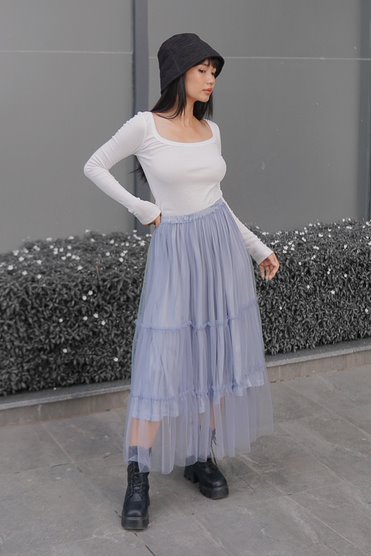 [NHẬP MÃ NOVFALAZSOCIAL02 GIẢM 40K ĐƠN 199K  ] Chân váy Maybi midi xoè lưới