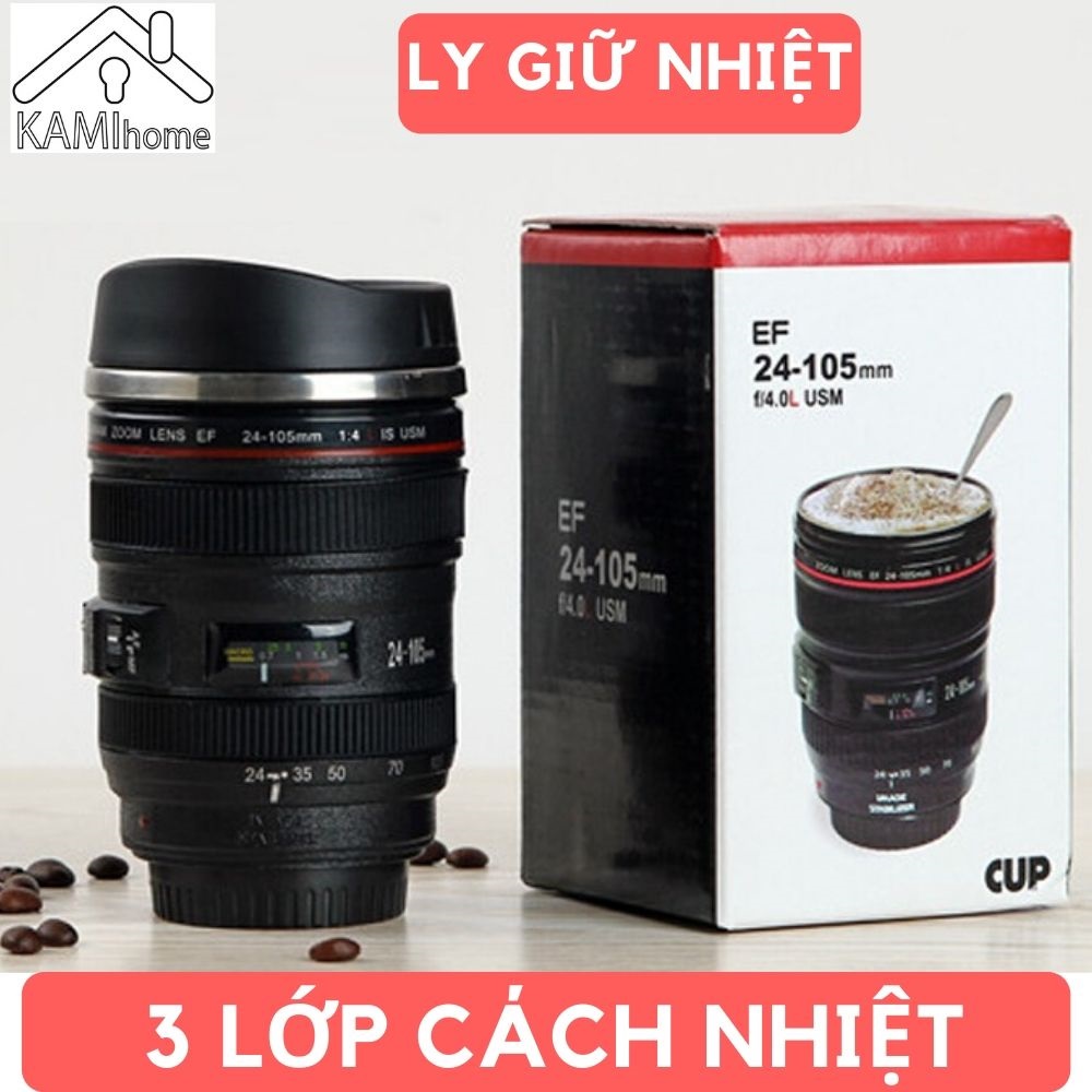 Ly giữ nhiệt dạng Ống kính máy ảnh Inox 304 cao cấp 400ml bình cốc uống nước cách nhiệt