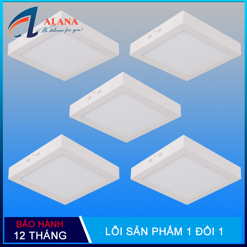 Bộ 5 đèn ốp trần, đèn led nổi ốp trần 24w vuông ánh sáng trắng
