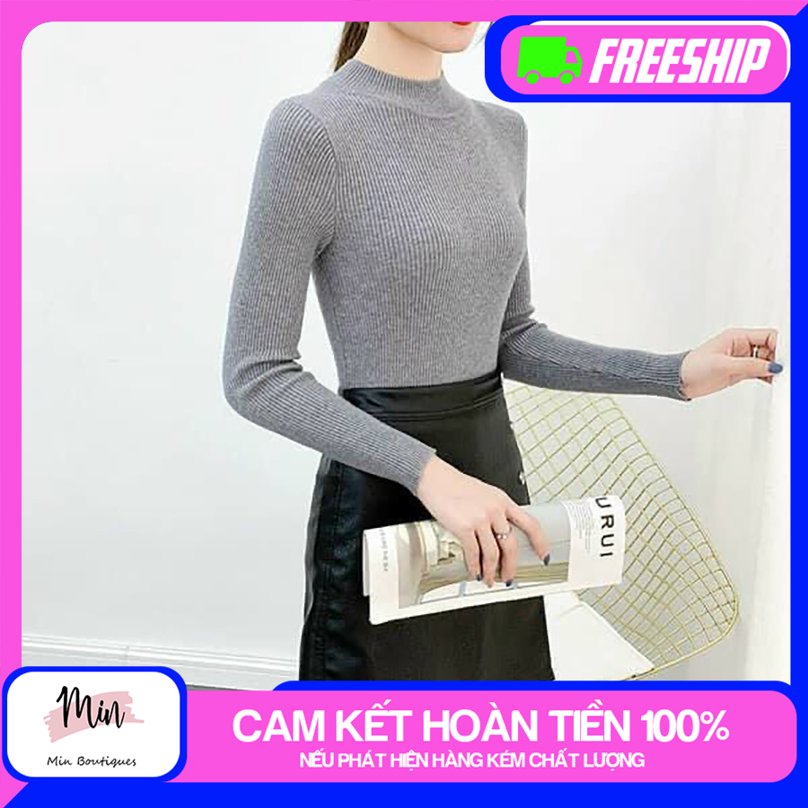 Áo cổ lọ 3 phân tay dài - thun len gân