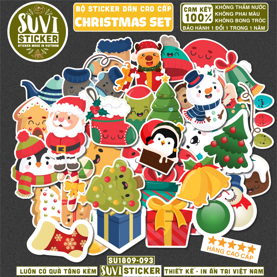 Sticker Noel Christmas chống nước dán laptop, điện thoại, đàn guitar, mũ bảo hiểm, vali.