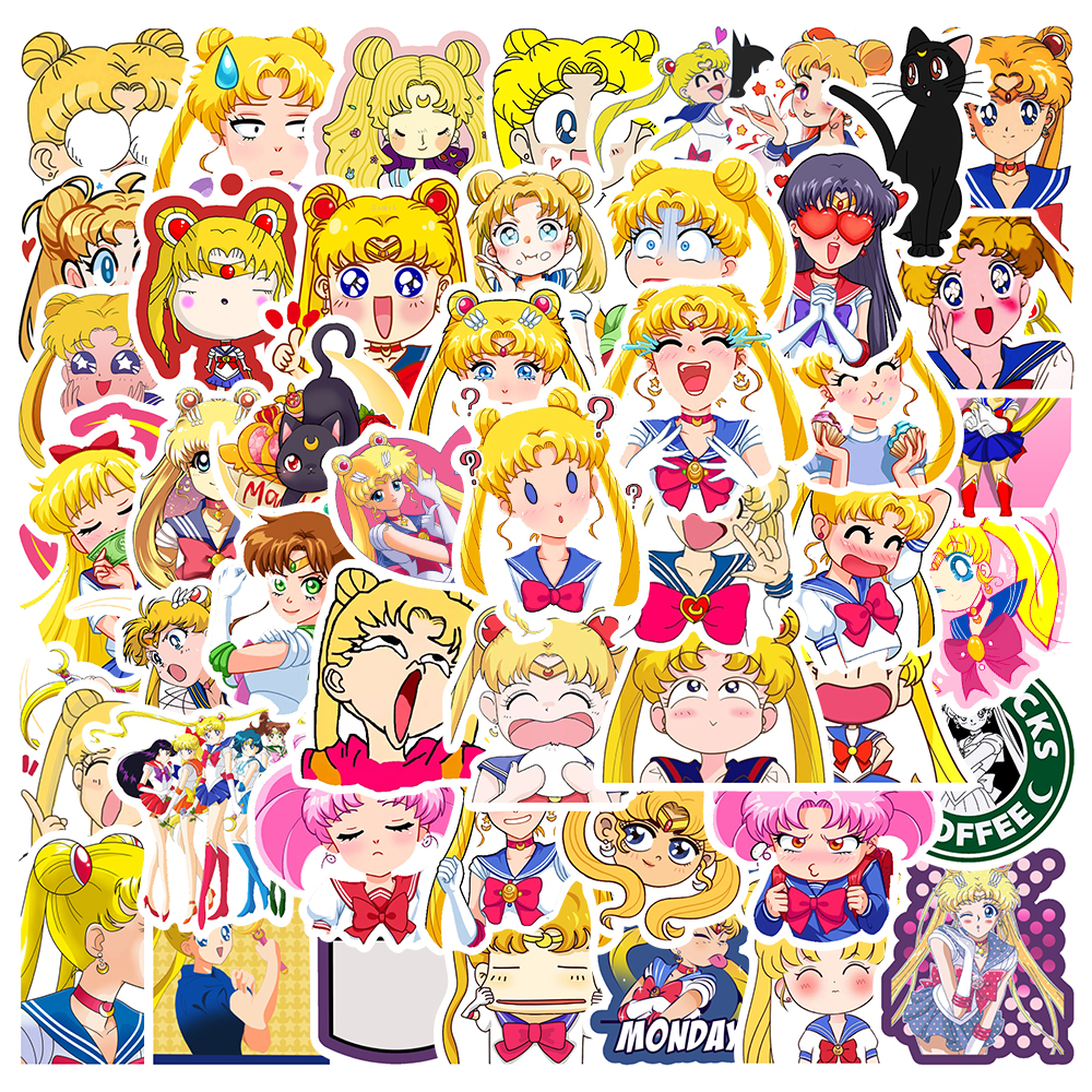 Random 10/50 Pieces Cute Sailor Moon Cartoon Waterproof Home Deco Stickers Helmat Bicycle Laptop Decal Stickers