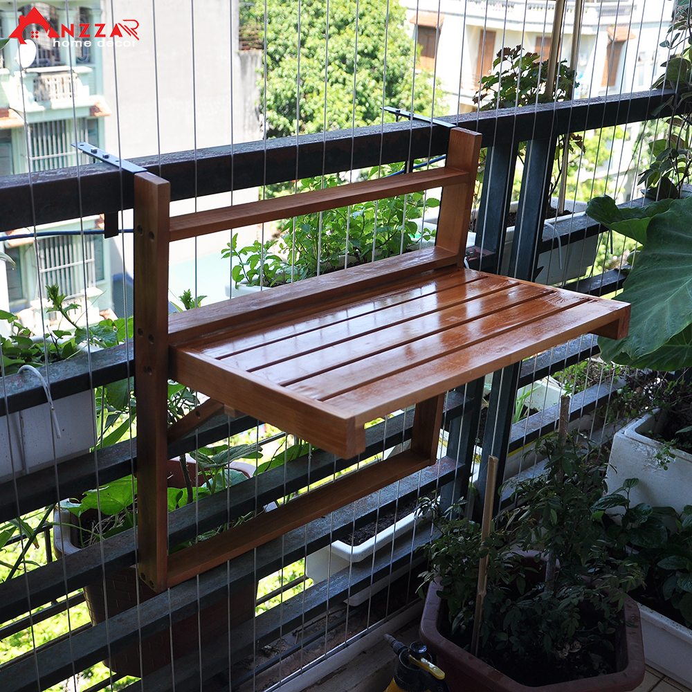 Bàn gỗ, bàn treo ban công chung cư có thể gấp gọn cực đẹp  kích thước 56x35cm, bàn làm việc Anzzar