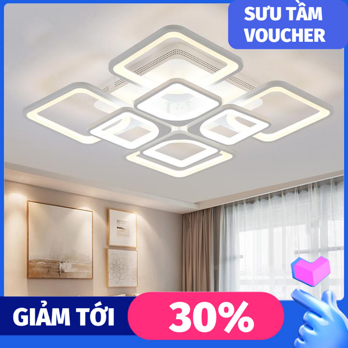 Đèn trần trang trí phòng khách LED 8 cánh vuông 3 chế độ màu có điều khiển lighthouse