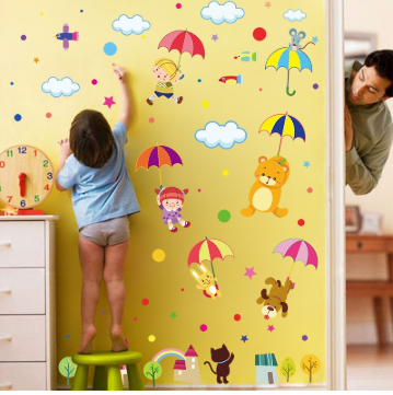 Decal dán tường trang trí phòng bé Thú che ô TL62