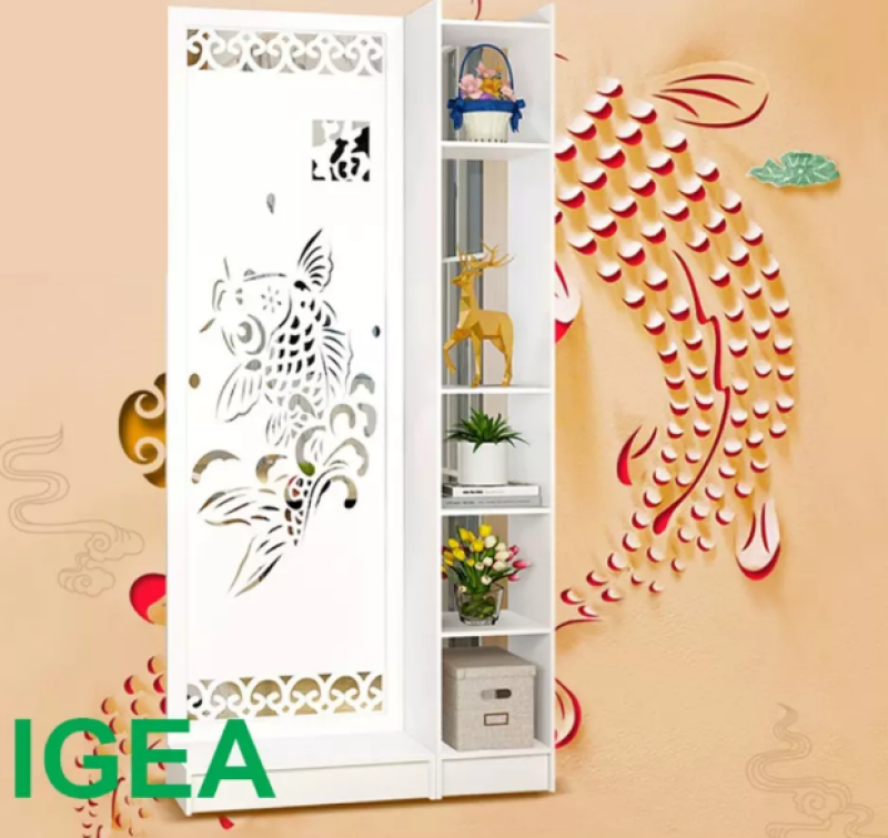 Vách ngăn cá chép hóa rồng kèm kệ để đồ Ig494, 1 vách 1 kệ có thể tháo lắp, chất liệu gỗ nhựa composite chống nước