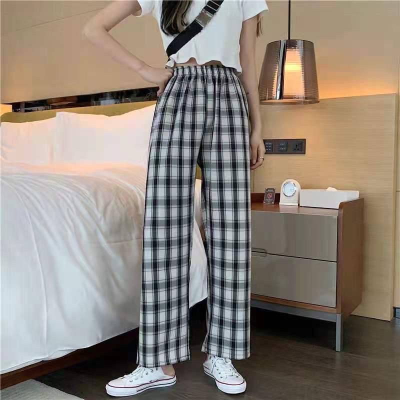 Quần Kẻ Sọc Caro Dáng Suông Phong Cách Hàn Quốc _ Quần Kẻ Caro Baggy Nam Nữ Ống Rộng Unisex