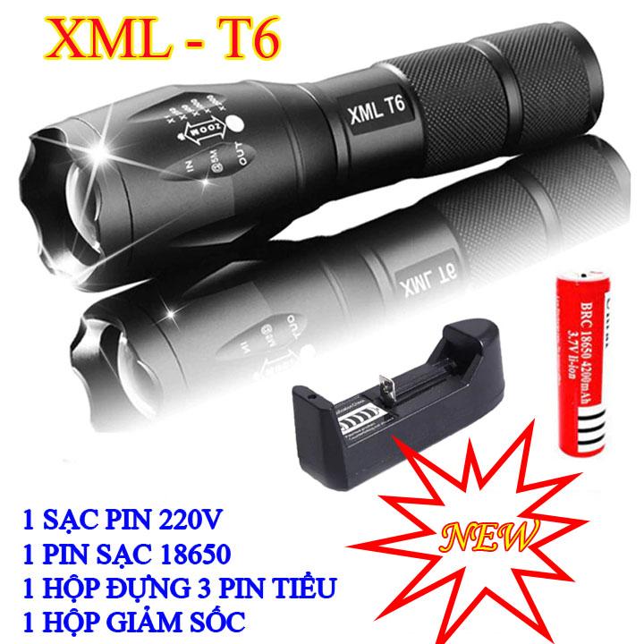 Đèn pin siêu sáng xml-t6, đèn pin police t6
