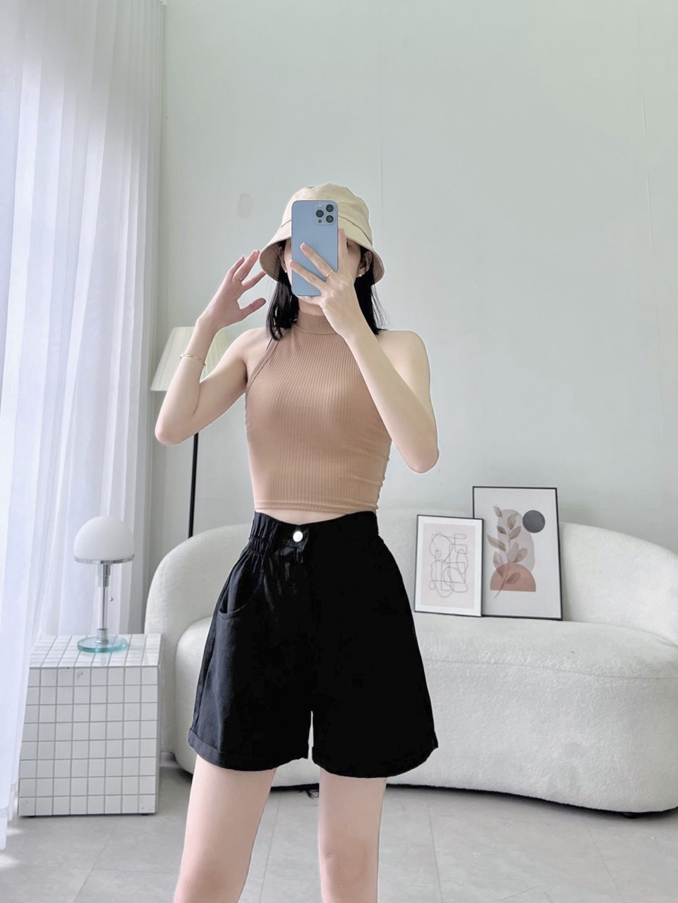 Quần short kaki nữ eo nhún thun có bigsize XXL cho chị em 70kg