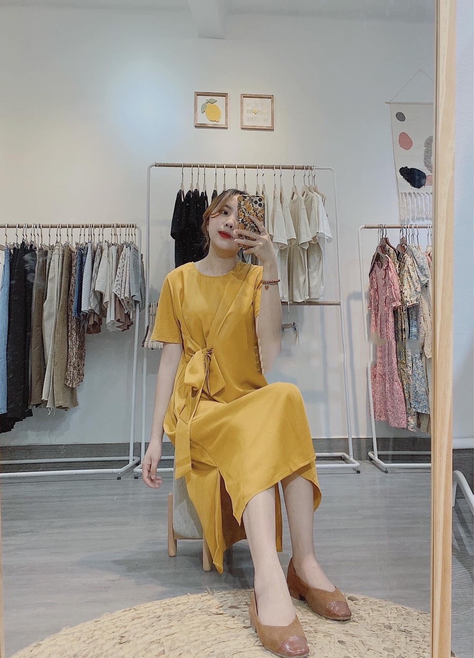 Đầm suông thắt nơ chéo