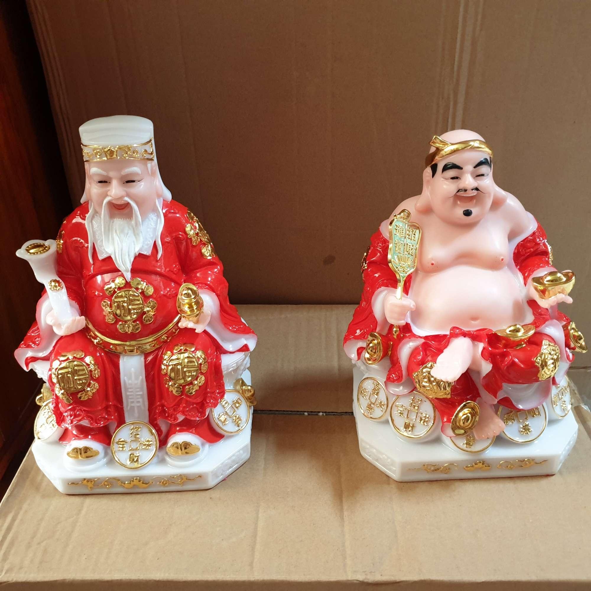 Cặp thần tài ông địa đá cao 20 cm màu đỏ