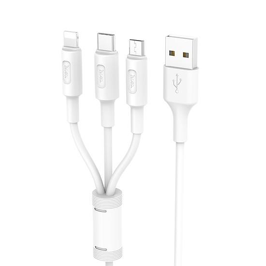 Cáp sạc hoco x25 đa năng 3 đầu :lightning+ micro+type-c dài 1m