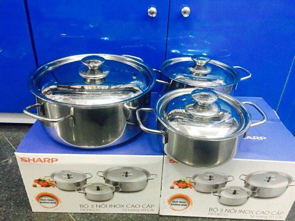 [HCM]BỘ 3 NỒI INOX 410 SHARP DÙNG ĐƯỢC CHO BẾP TỪ