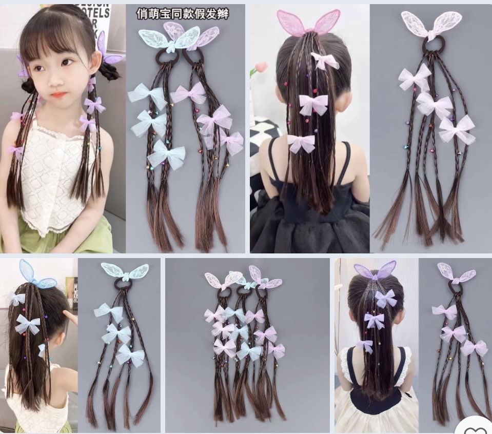 Cột buộc tóc giả nơ thắt bím điệu đà đáng yêu cho bé