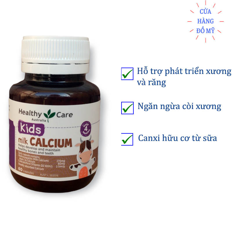 Viên uống Healthy Care Milk Calcium 60 viên Bổ Sung Canxi Cho Trẻ - Shop Hong1008
