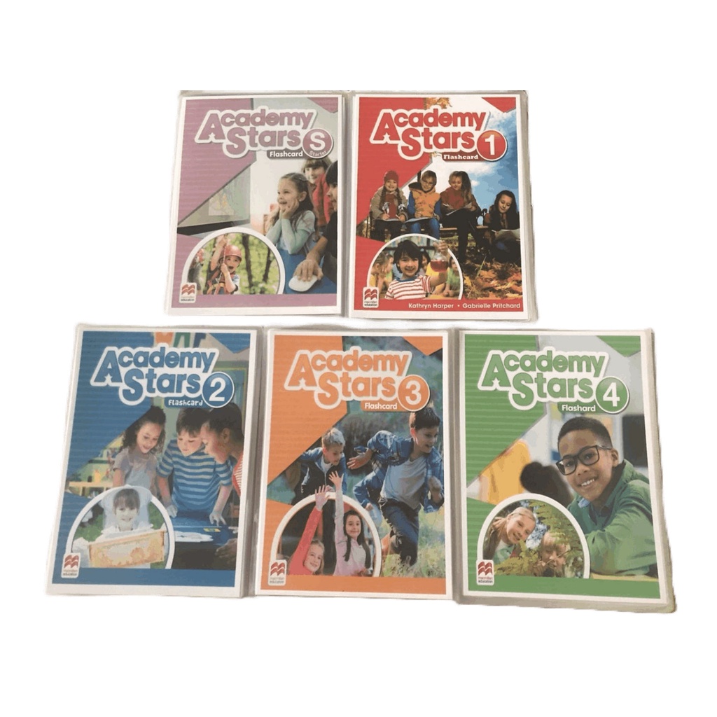 [Thẻ học tiếng anh Academy Stars ] Alphabet, starter 1,2,3,4 + Flash card cho bé + 1995 BOOKS + A5